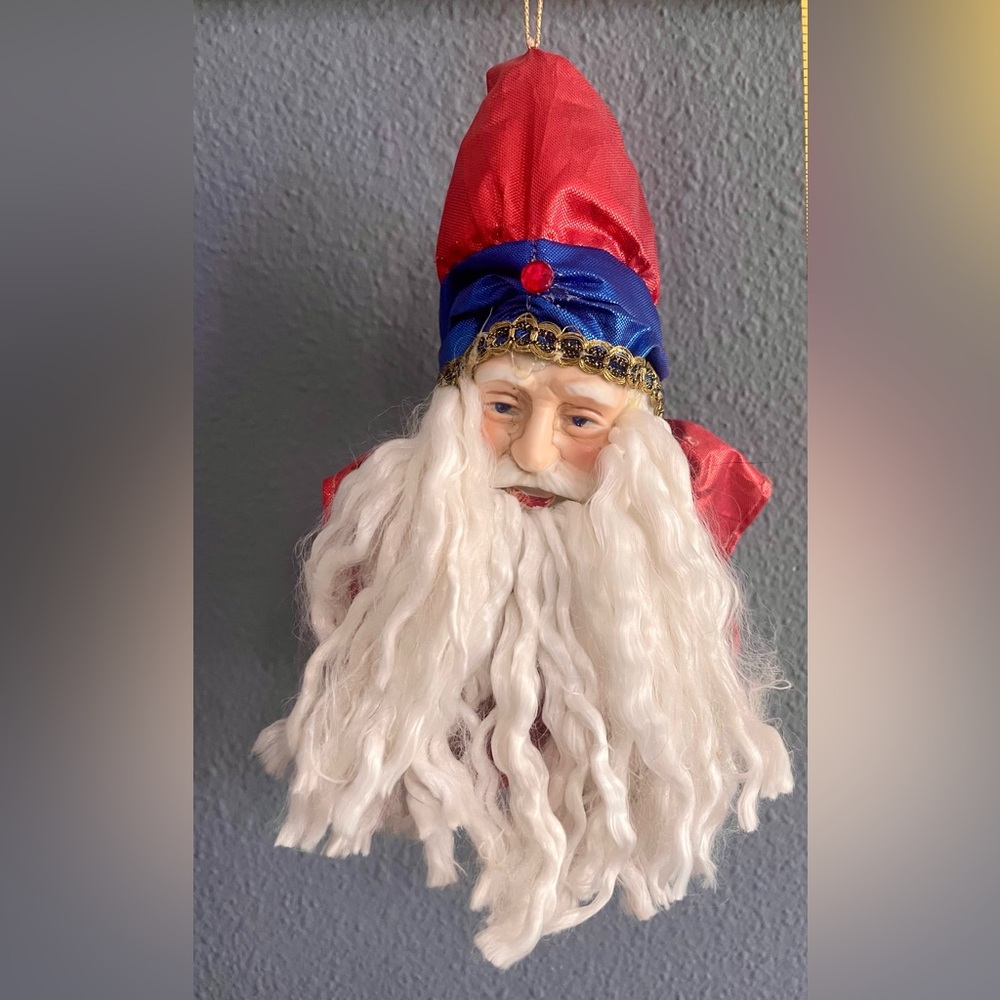 Vintage Porcelain Santa Head Christmas Ornament in preowned condition as shown.